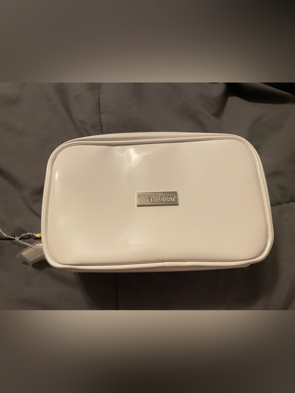 Burberry White Glossy Pouch with Silver Center Plaque